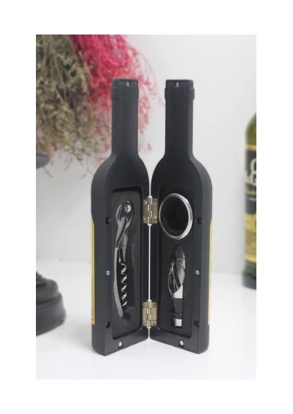 Buğz Şişe Tirbuşon Seti Küçük Boy Siyah Renk