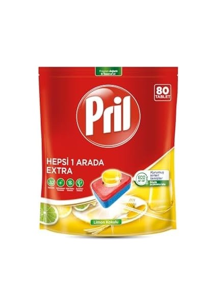 Pril Hepsi Bir Arada Extra Tablet Bulaşık Deterjanı 80 Yıkama, 80 Tablet