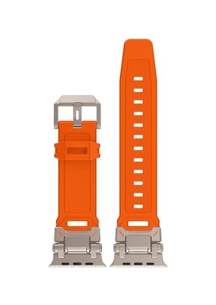 Ile Uyumlu Ultra 49MM KRD-101 Titanyum Metal Başlıklı Silikon Kordon Turuncu-Titanyum modelleri