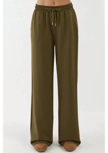 Kadın Modal Touch Geniş Paça Eşofman Altı Haki Yeşil