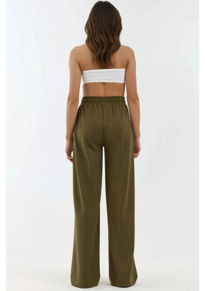 Kadın Modal Touch Geniş Paça Eşofman Altı Haki Yeşil