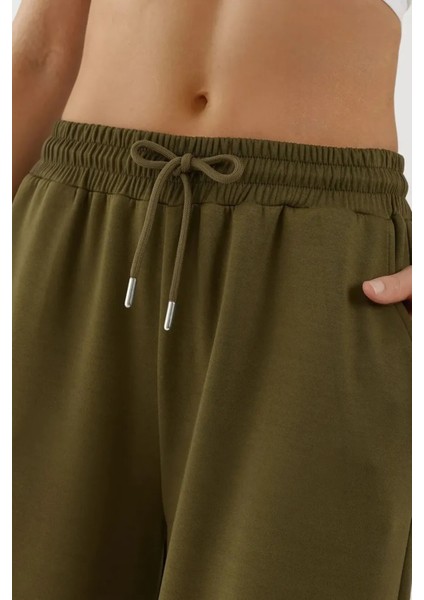 Kadın Modal Touch Geniş Paça Eşofman Altı Haki Yeşil