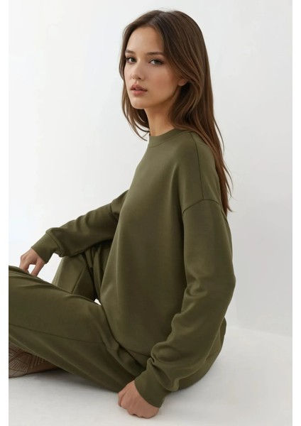 Kadın Modal Touch Geniş Paça Eşofman Altı Haki Yeşil
