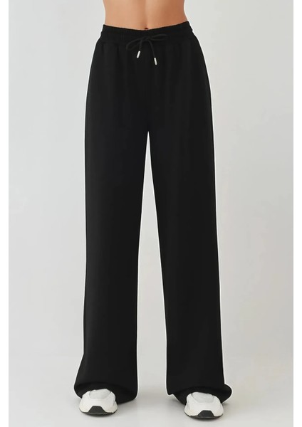 Kadın Modal Touch Geniş Paça Eşofman Altı Siyah