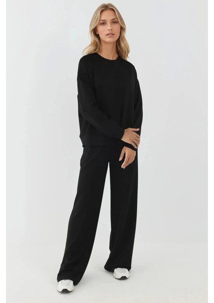 Kadın Modal Touch Geniş Paça Eşofman Altı Siyah