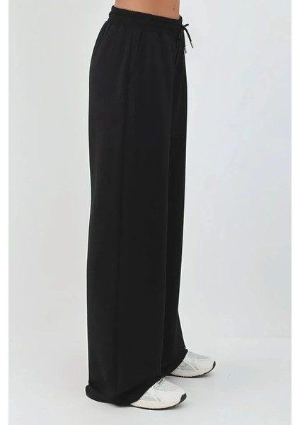 Kadın Modal Touch Geniş Paça Eşofman Altı Siyah