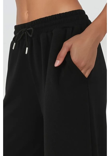 Kadın Modal Touch Geniş Paça Eşofman Altı Siyah