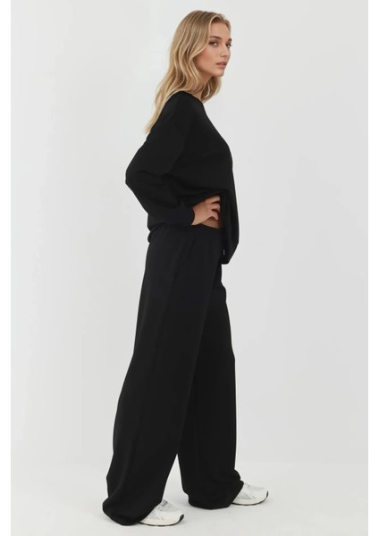Kadın Modal Touch Geniş Paça Eşofman Altı Siyah