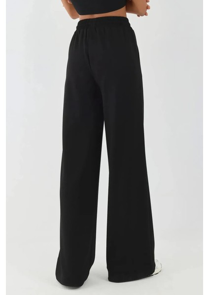 Kadın Modal Touch Geniş Paça Eşofman Altı Siyah