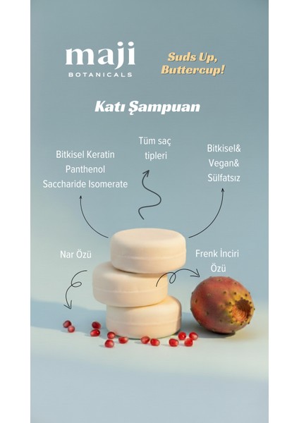 Doğal Katı Şampuan Frenk İnciri & Nar l Suds Up, Buttercup! l Tüm Saç Tipleri I Bitkisel Keratin I Onarıcı Şampuan
