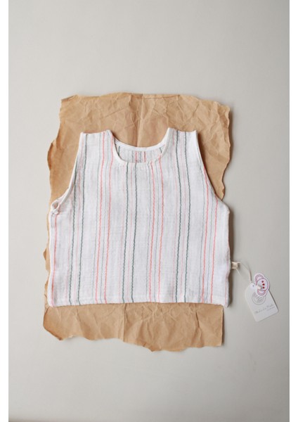 Turuncu-Yeşil Çizgili Müslin Atlet