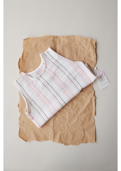 Turuncu-Yeşil Çizgili Müslin Atlet fiyatları