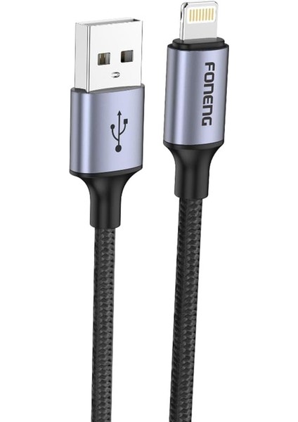 X95 3A USB To Lightning Şarj Data Kablosu Ip Örgülü 1,2m Siyah