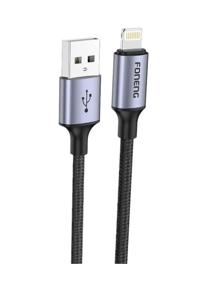 X95 3A USB To Lightning Şarj Data Kablosu Ip Örgülü 1,2m Siyah modelleri