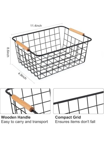 Çelik Organizer Sepet - Ekmek ve Servis,, Mutfak, Ofis, Dolap Organizatörü, Ev Içi Düzenleyici Çok Amaçlı Kullanım Ahşap Kulplu Taşınabilir Siyah fiyatları