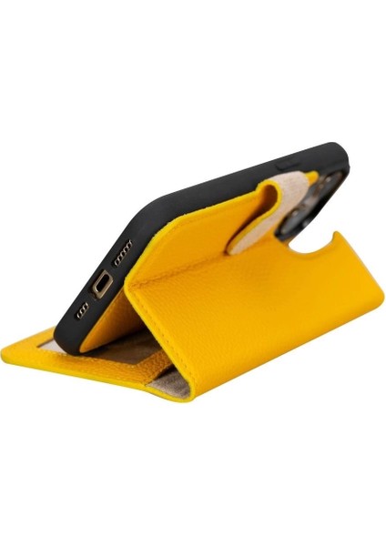 Buğz Apple iPhone 15 Pro Max Uyumlu Deri Cüzdanlı Kılıf Mwwn FL12 Sarı modelleri