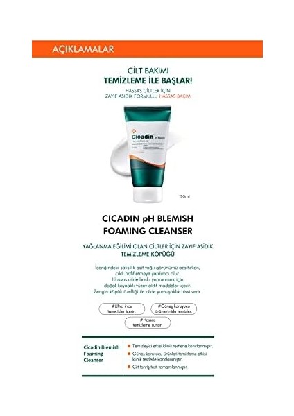 Mıssha Hassas Ciltler Için Yağlanma Karşıtı Yüz Yıkama Köpüğü Cicadin Ph Blemish Foaming Cleanser 150ML modelleri