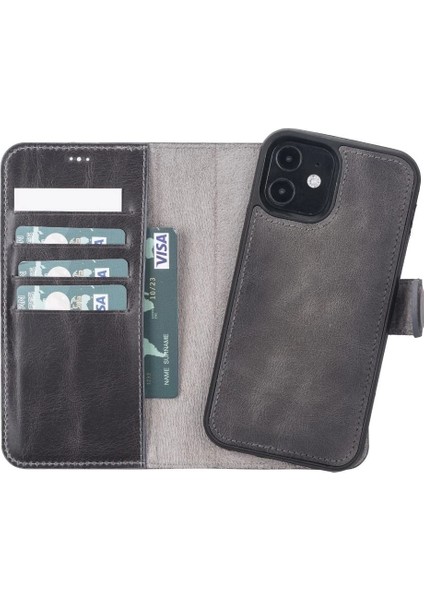 Buğz Apple iPhone 12 Pro Uyumlu Deri Cüzdanlı Kılıf VS4EF Gri indirimleri