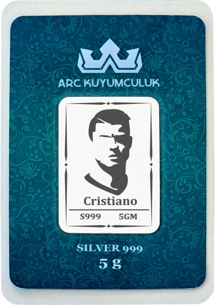 Cristiano Ronaldo Temalı 999 Ayar Gümüş Tasarımlı Hediyeye Özel 5 Gram Gümüş Külçesi-686
