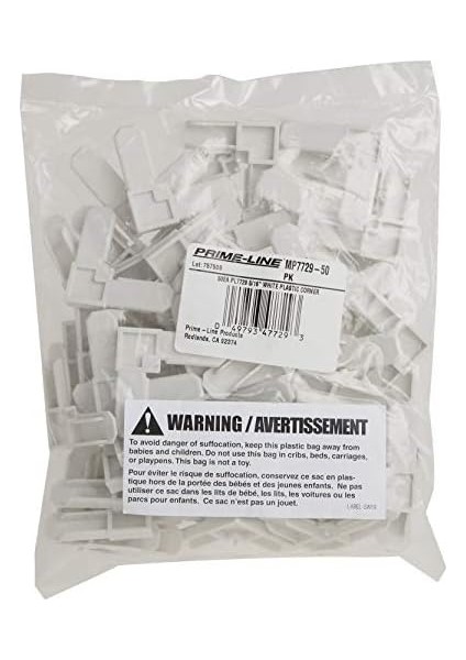 MP7729 – 50 SCREEN Çerçeve Köşe, 5/16 x 3/4 inç, Beyaz Plastik, 50 adet modelleri