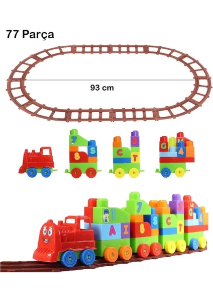 Buğz Play Blox Oyuncak Tren Seti 77 Parça Sayılar ve Alfabe Treni Parlak Renkler Mega Blok Seti fiyatları