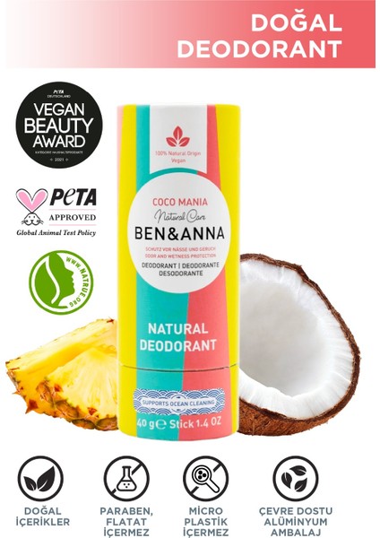 Coco Mania Natural Deodorant Stick 40 G