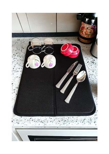 Elegance Bulaşık Kurutma Matı, Bulaşık Kurutma Örtüsü, Kaymaz Taban Emici Bulaşıklık, Katlanır Bulaşık Matı (49X40CM) Siyah modelleri