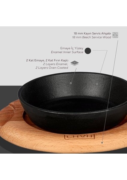 Pişirme Kabı Lv Eco Y Stv 12 K4 Yuvarlak Kızartma Tavası ve Ahşap Plaka, Çap 12 Cm, Dökme Demir, Siyah fiyatları
