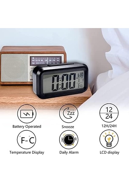Çalar Saat Büyük LED Ekranlı Başucu Saati 12/24 Erteleme Gece Lambası, Tarih Takvimli Yatak Odası Ev Ofis Için (Siyah) modelleri