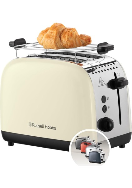 Hobbs Ekmek Kızartma Makinesi [2 Dilim Için] Colours Inox Krem (Ekstra Geniş Yuvalar, 6 Kademeli Hızlı Kızartma, Kaldırma ve Kontrol, Buz Çözme, Isıtma, 1600 W) Toaster 26551-56