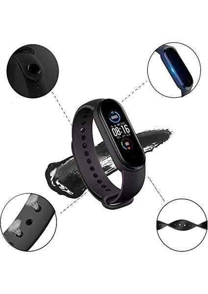 Mi Band 7 ile Uyumlu Saat Kayışı Ent Kaliteli Mi Band 7 ile Uyumlu Spor Saat Kontrast Renkli Termoplastik Siyah fiyatları