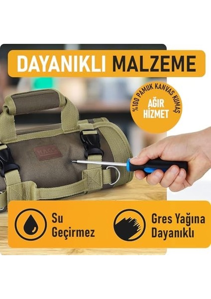 Alet Çantası, Ağır Hizmet Tipi Kanvas Rulo Takım Çantası, Katlanabilir Alet Organizer El Çantası, Tamirci Marangoz Teknisyen Hobici Takım Çantası, Alet Takım Anahtar Düzenleyici Çanta Haki fiyatları
