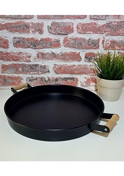 Kulplu Metal Tepsi Siyah 37CM Country Tarzı Tepsi fiyatları