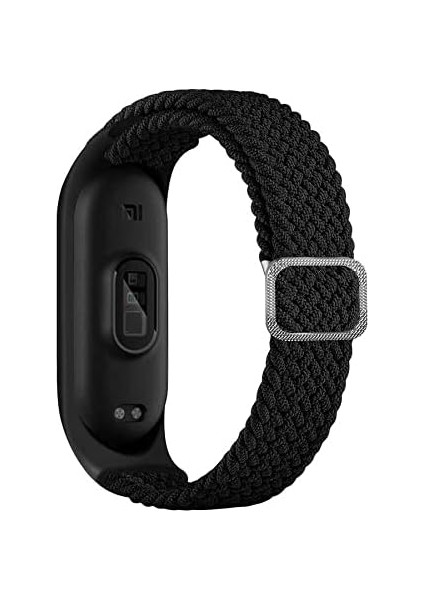 Mi Band 4 ile Uyumlu Mixed Hasır Örme Sağlam (Mi Band 3-4-5-6 ile Uyumlu), Esnek Örgülü Naylon Malzeme Ayarlanabilir Kordon Metal Tokalı Şık Tasarım Kordon Kayış, Siyah