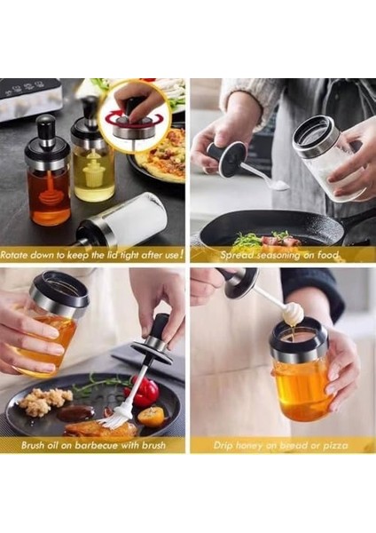 Seti, 6&apos;lı, Kendinden Fırçalı ve Kaşıklı, Bal Kavanozu, Siyah Kapaklı Set, 300 ml Kavanoz Ballık Seti fiyatları