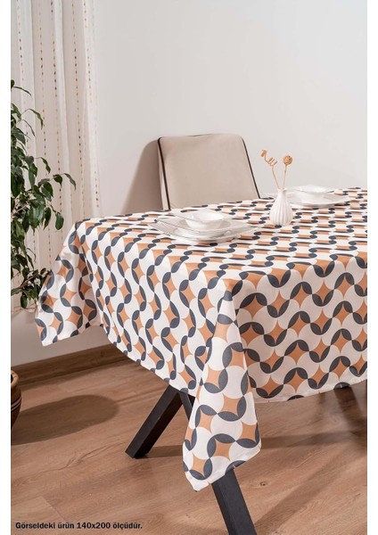 Geometrik Soyut Masa Örtüsü, Sofra Bezi, Piknik Örtüsü Siyah-Taba 140 x 200 RIVA00112-R0028