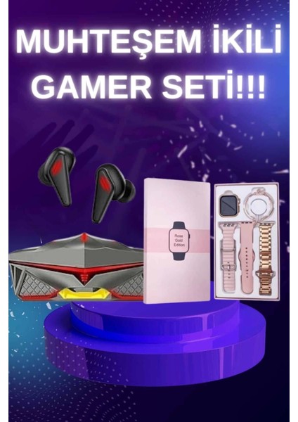 Buğz Yeni Nesil Pembe Dokunmatik Ekran Akıllı Saat ve Oyuncu Kulaklığı Kablosuz Bluetooth Kulaklık