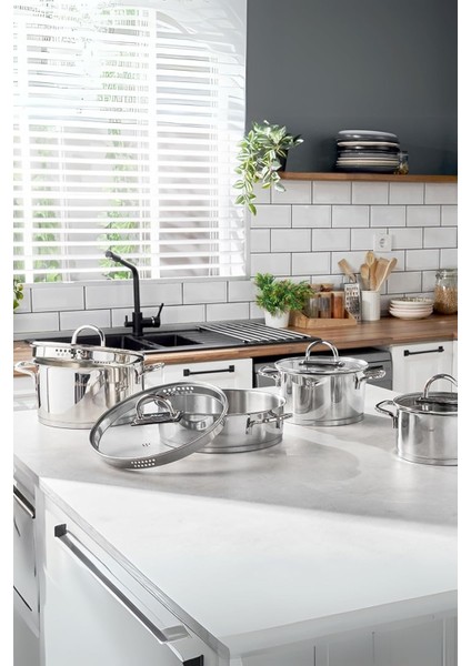 Luna 8 Parça Süzgeçli Çelik Tencere Seti