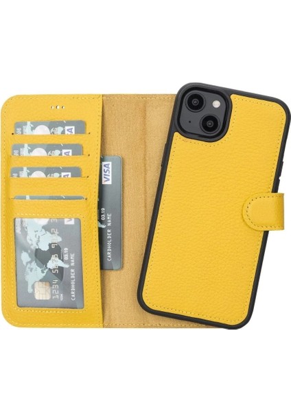 Buğz Apple iPhone 14 Plus Uyumlu Deri Cüzdanlı Kılıf Mwwn FL12 Sarı