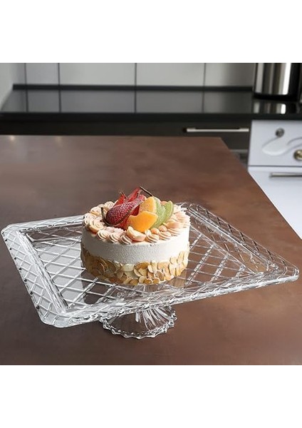 Candy Madlen Serisi Cam Ayaklı Sunum Tabağı, 35,6 x 30,6 x 12,3 cm