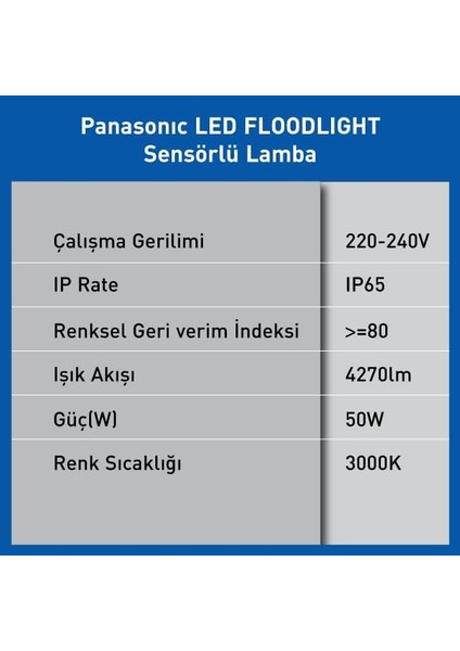 LED Projektör Sensorlü, Sıcak Beyaz Işık 50W 4270LM 3000K fiyatları