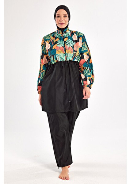 Büyük Beden Paraşüt Tam Kapalı Tesettür Mayo Su İtici Özellikte 1803 Siyah