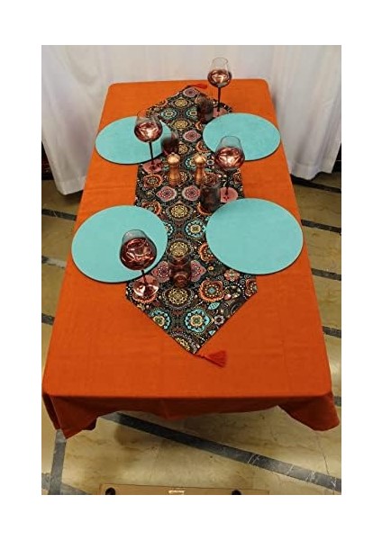 Renk Karışık Motif Desenli Siyah Arka Plan Baskılı Runner Servis 40X150 cm modelleri