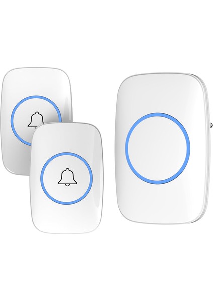 Ticaret Kablosuz Kapı Zili Uzaktan Kumandalı LED Işıklı Kapı Zili Yüksek Sesli Uzun Mesafeli - Logosuz Tasarım (2 Buton + 1 Zil) - Beyaz (2 Buton 1 Zil (Beyaz))
