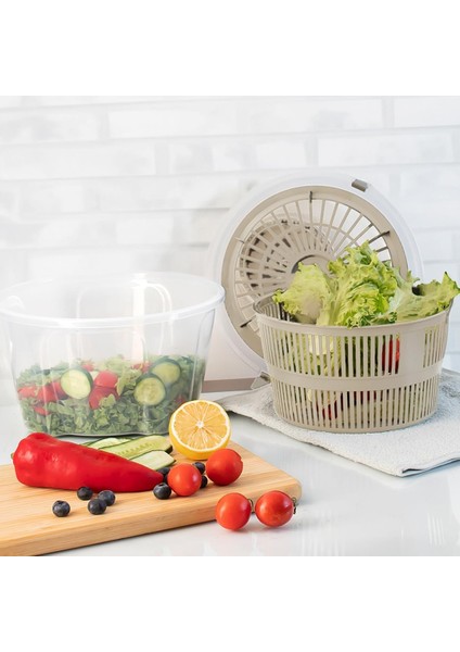 G-25 Gondol Vega Pratik Salata Kurutucu - Meyve Sebze Yeşillik Yıkama Kurutma Kabı Cappuccino