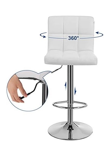 Bar Tabureleri, 2&apos;li Set, Yüksekliği Ayarlanabilir Pu Kapaklı Bar, 360° Döner, Arkalık ve Ayaklıklı Mutfak, Lobi, Tezgah, Krom Kaplama Çelik, Beyaz LJB64W fiyatları