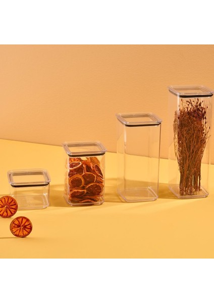 Kare Şeffaf Mika Sızdırmaz Vakumlu Erzak Kabı, Bakliyat ve Kuruyemiş Saklama Kabı, Gıda Tazeliğini Koruyan Dayanıklı Mutfak Aksesuarı (4 Lü Set)