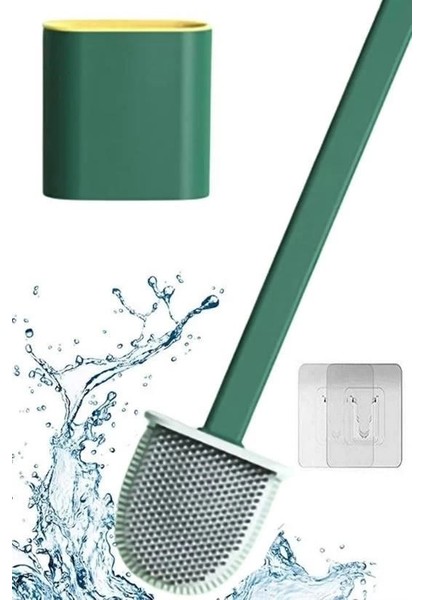 Buğz Duvara Monte Edilebilir Kapaklı Askılı Klozet Yumuşak Silikon Başlıklı Tuvalet Fırçası Seti