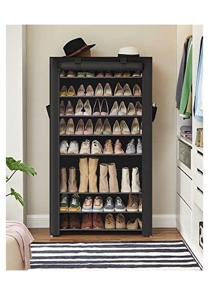 10 Katlı Ayakkabı Rafı 28X88X160 cm Ayakkabı Dolabı, Ayakkabı Depolama, Toz Geçirmez Kapaklı Ayakkabı Organizatörü, Yüksek Topuklu Spor Ayakkabı Için Uygun, Metal Raf, Siyah, RXJ36HV1 modelleri