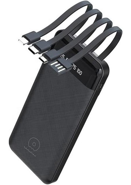 BN44 10000MAH Powerbank LED Ekranlı Type-C USB Micro USB Kablolu Tüm Uçlar (Siyah)